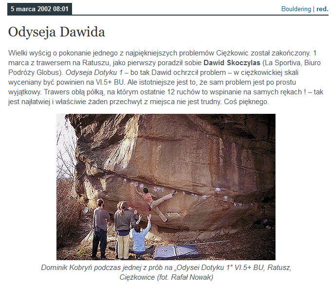 Screen ze strony wspinanie.pl Odyseja Dotyku VI.5+ BU