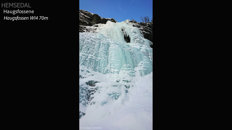 Lodospad Haugsfossen ok. 70m o wycenie WI4. (fot. Łukasz Tymiński)