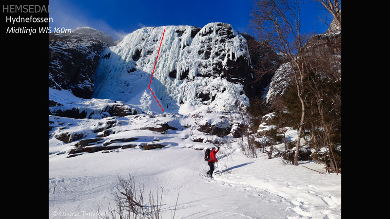 Lodospad Hydnefossen i linia Midtlinja WI5 160m (fot. Łukasz Tymiński)